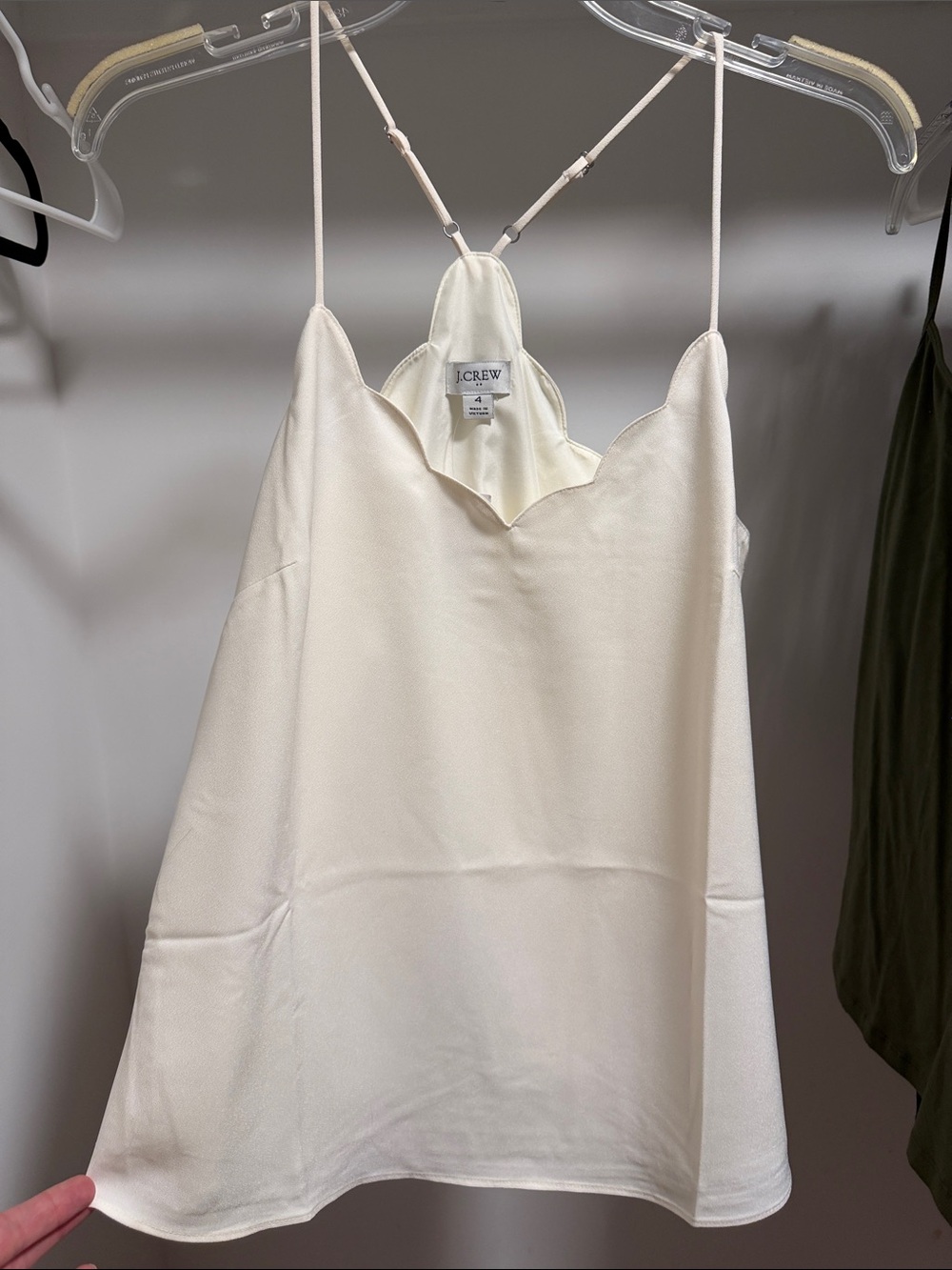 J. Crew Ivory Satin tank with Scallop Neckline